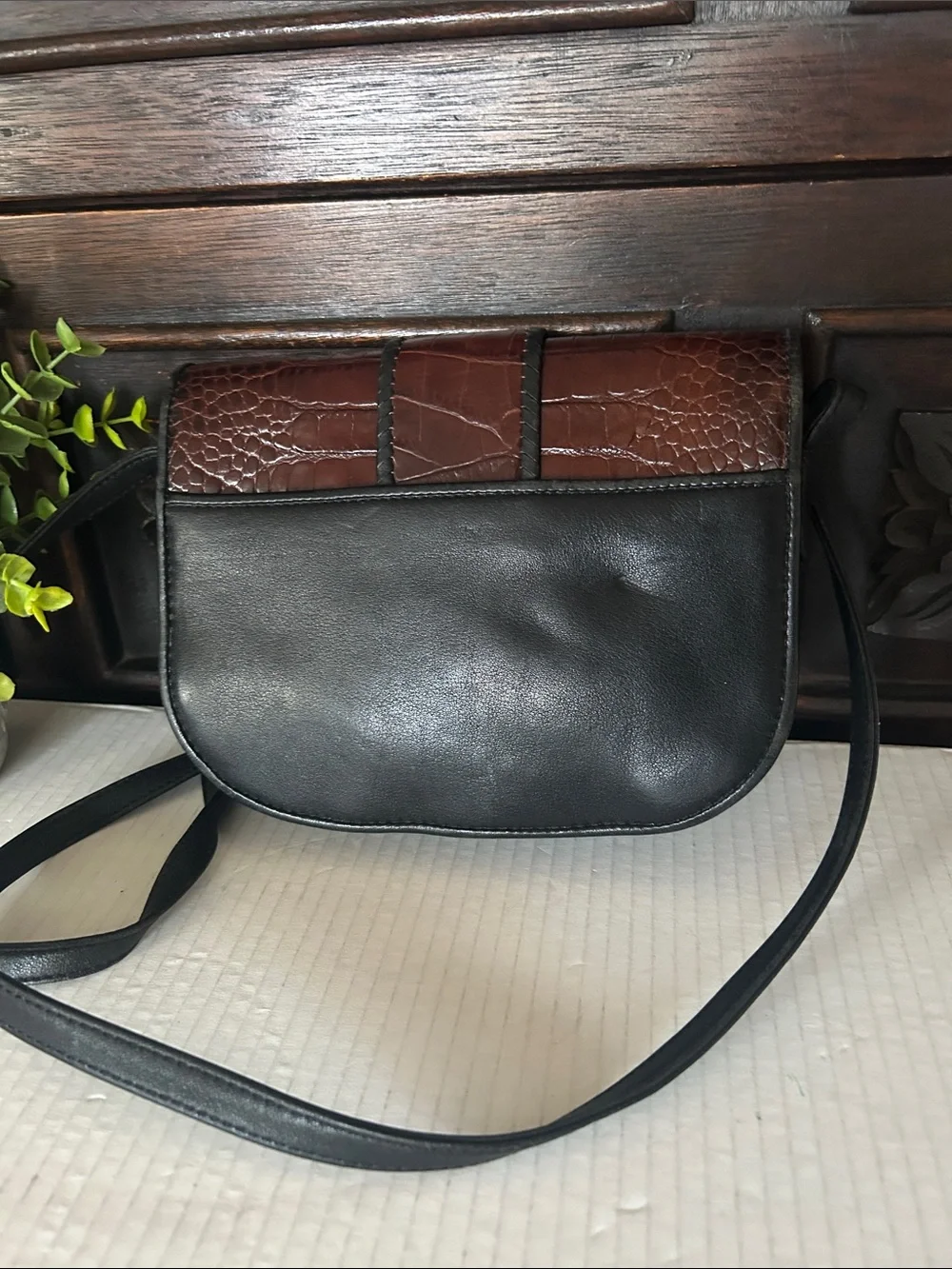 One Word by Brighton Women's Two-Tone Croc-Textured Leather Crossbody Bag